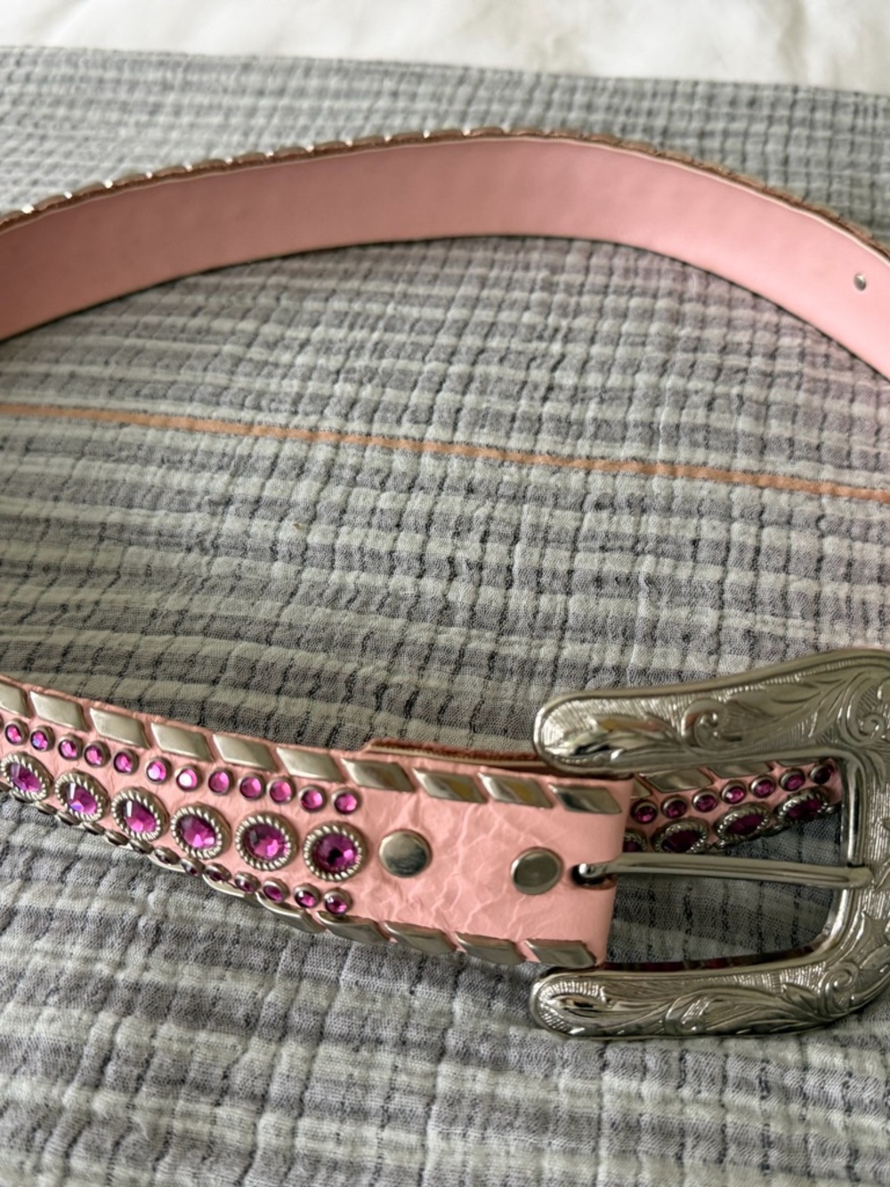 Kippys Pink Rhinestone Western Belt Silver Engraved Buckle Crystal Studded